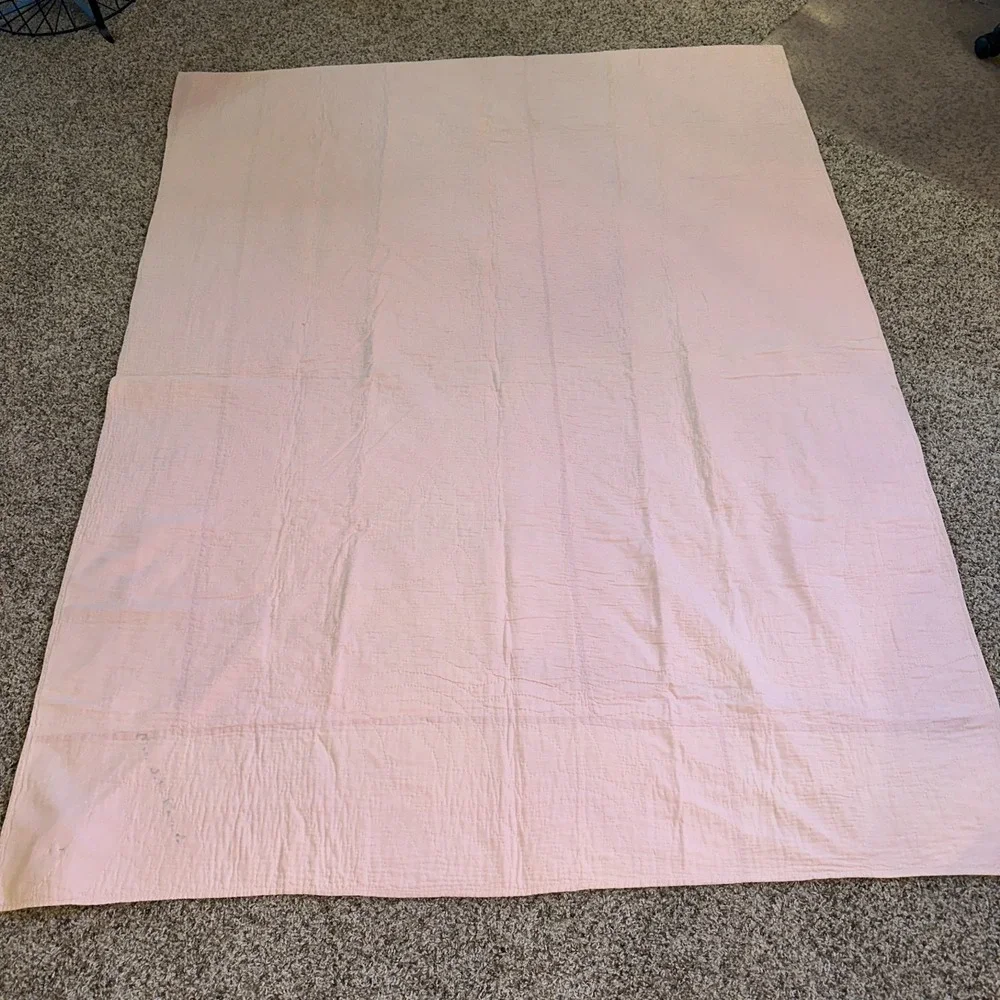 Antique‎ Vintage Handstitched Pieced Quilt Pink & White Baby Blanket 60X77
